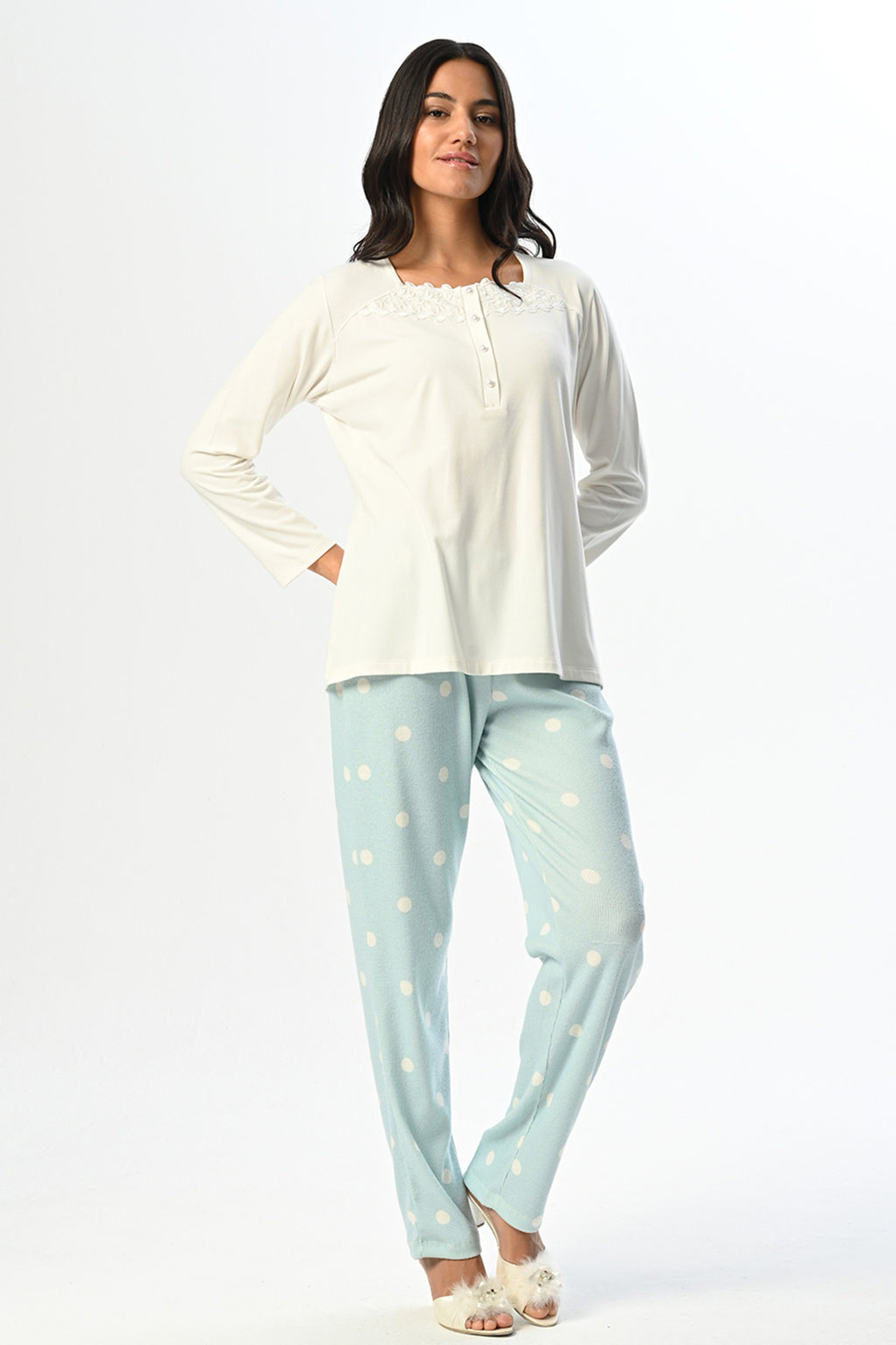 Polka Dot 3-Piece Maternity Feeding-Friendly Pajama & Robe Set - N24351