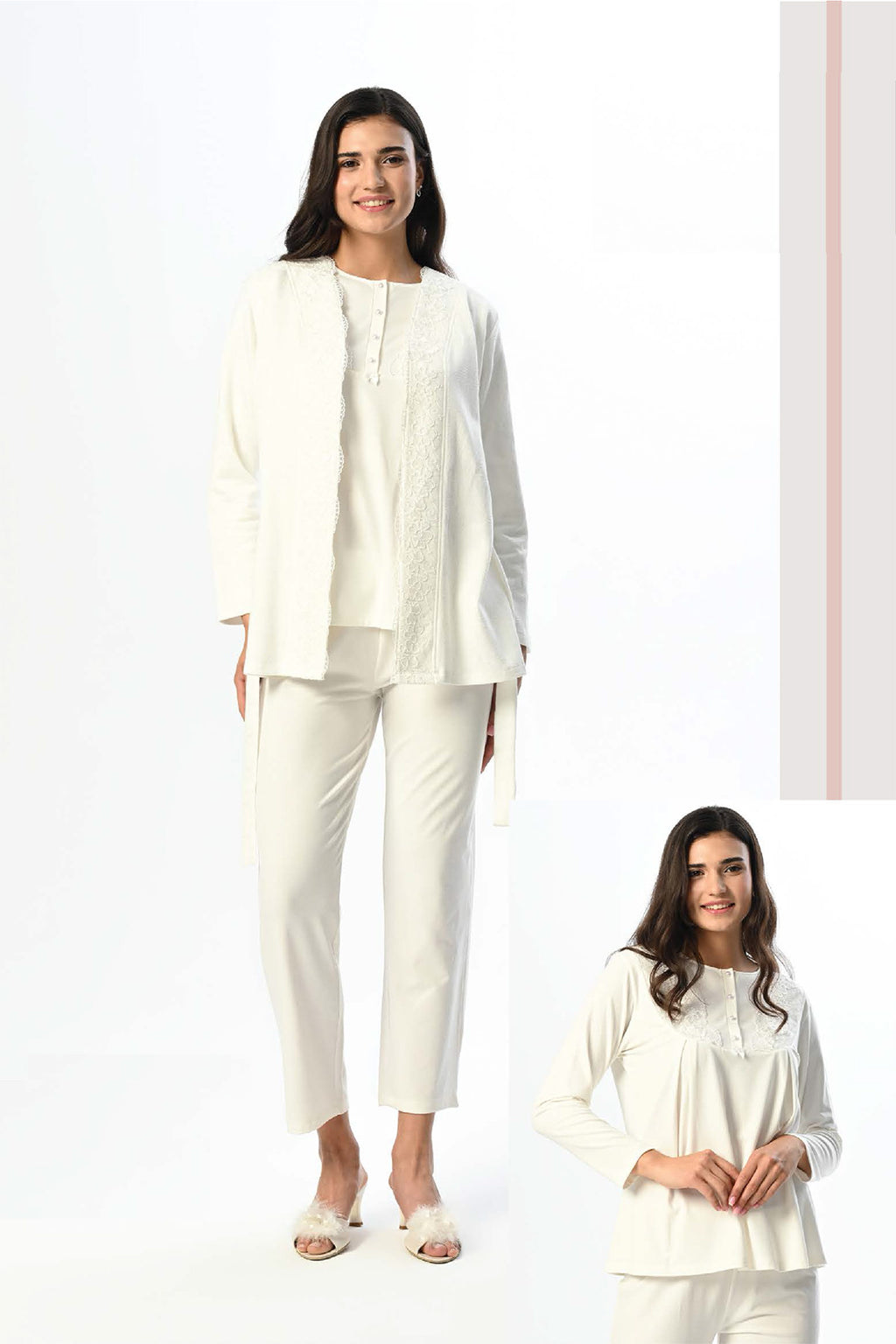 Lacy Edge 3-Piece Maternity Feeding-Friendly Pajama & Robe Set - N24359