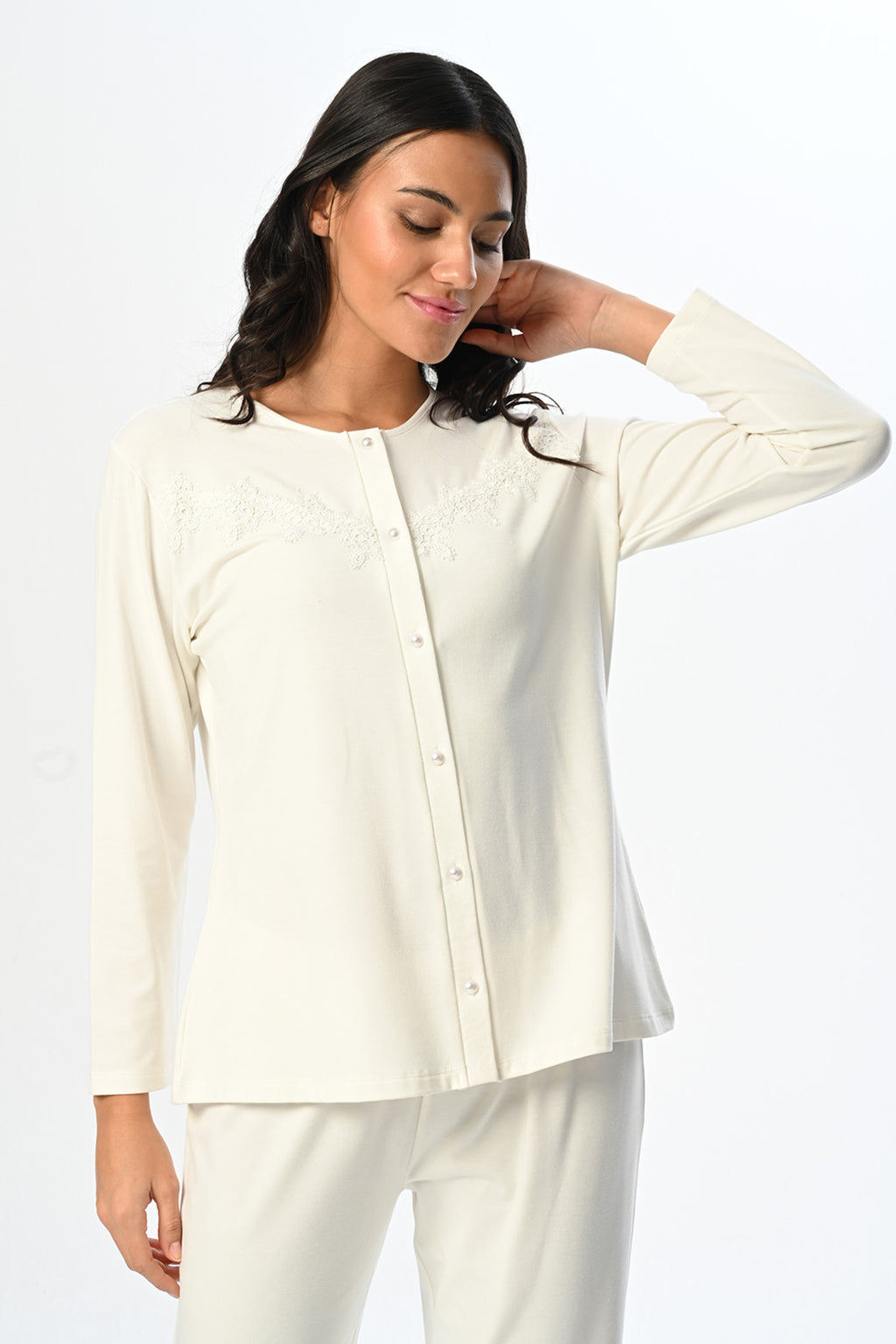 Embroidered 3-Piece Maternity Feeding-Friendly Pajama & Robe Set - N24365