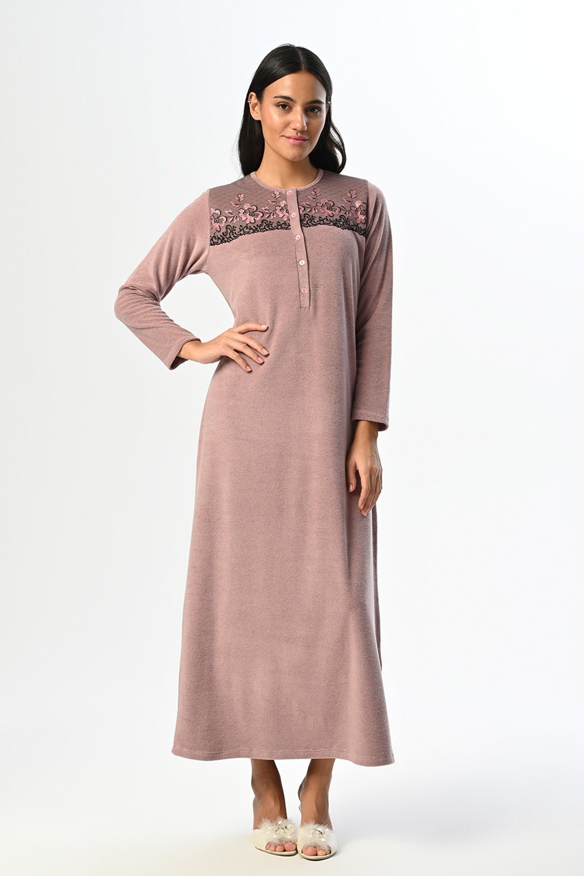 Flowery Lace Maternity Feeding-Friendly Nightgown - N24405