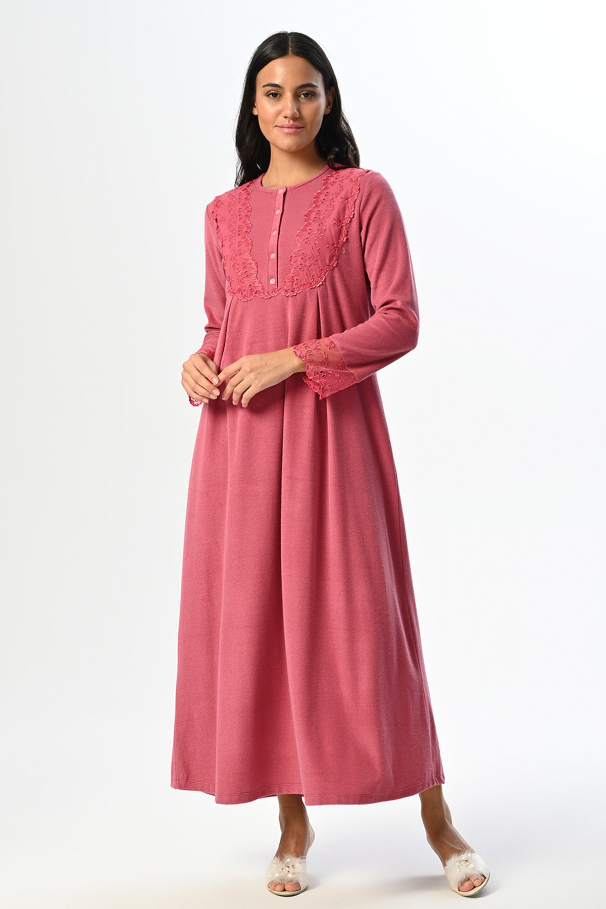 Lace Sleeve Maternity Feeding-Friendly Nightgown - N24406