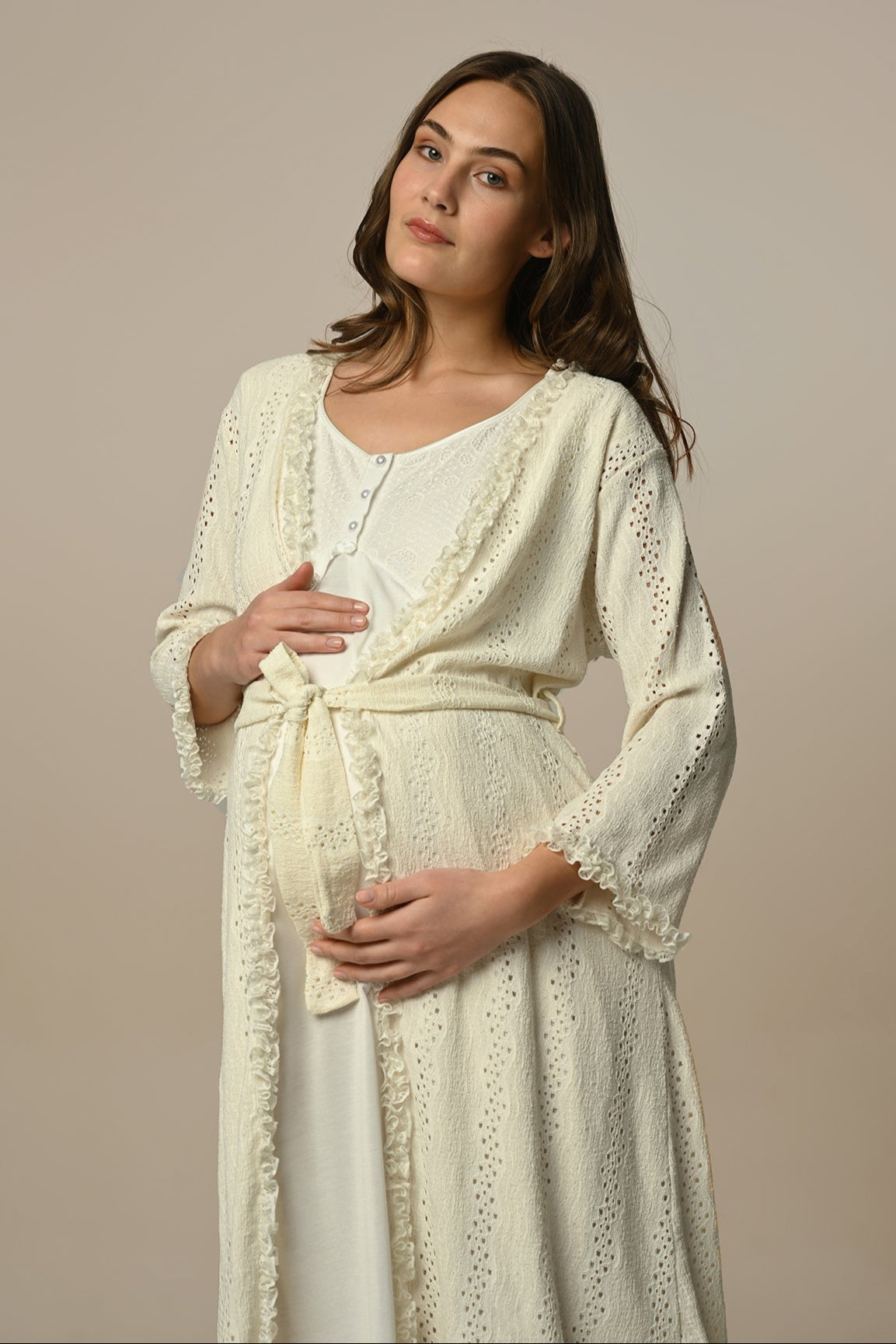 Festoon Maternity Feeding-Friendly Nightgown & Robe Set - N24517