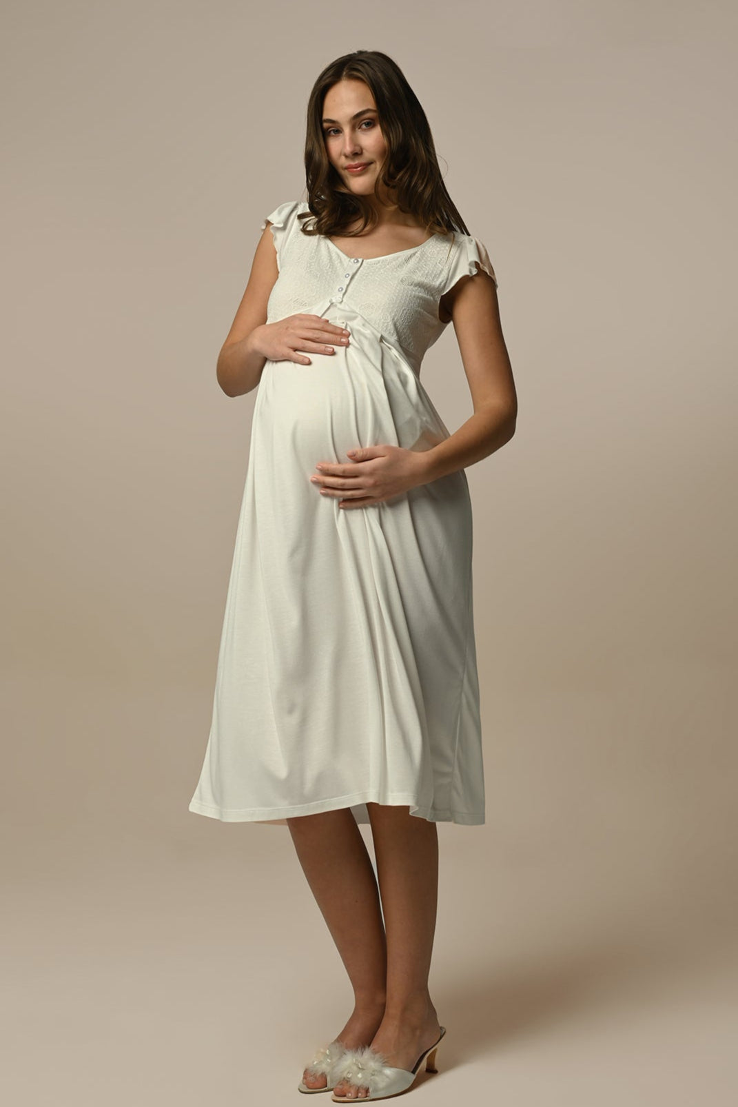 Festoon Maternity Feeding-Friendly Nightgown & Robe Set - N24517