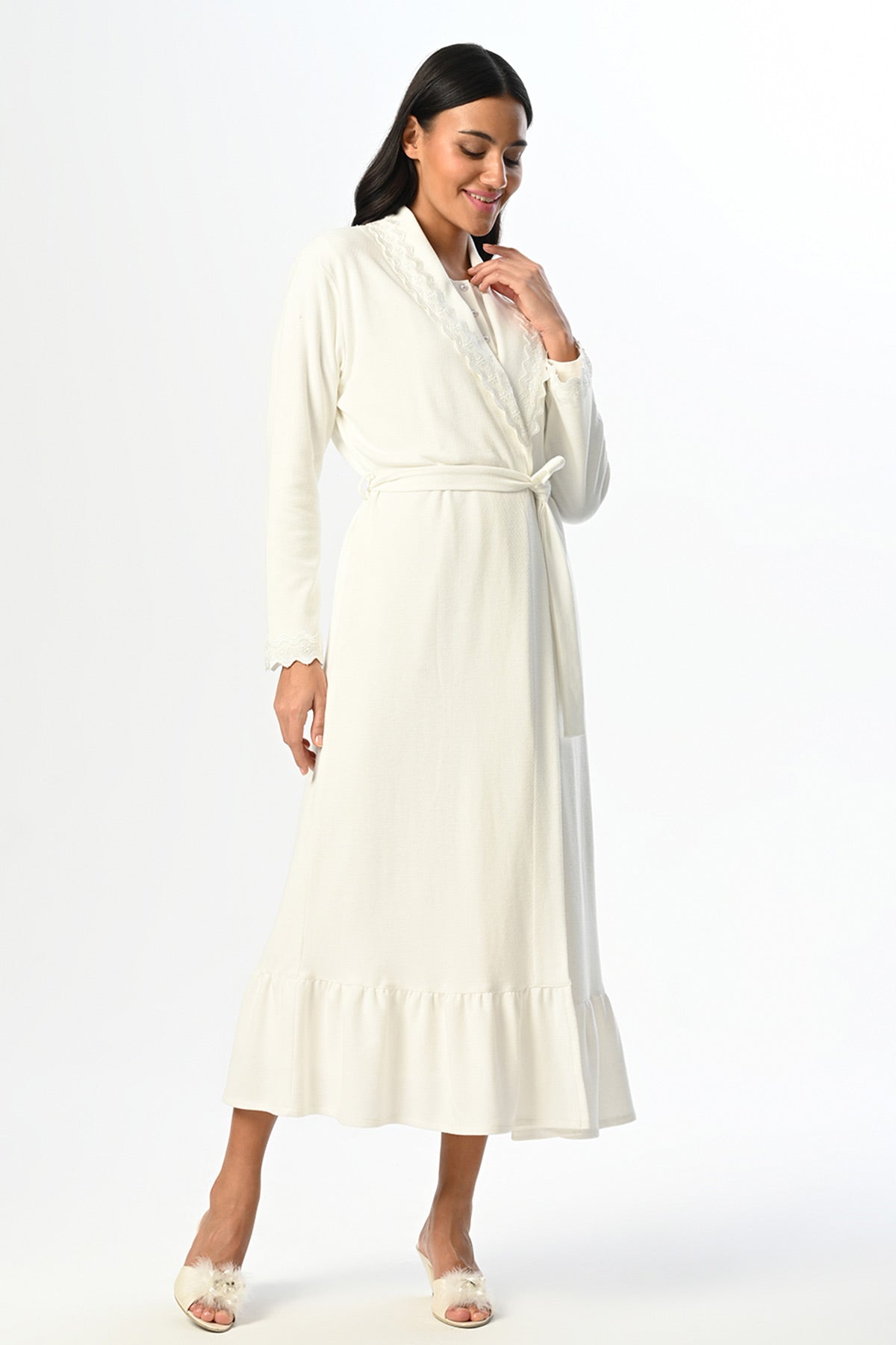 Lacy Maternity Feeding-Friendly Nightgown & Robe Set - N24523
