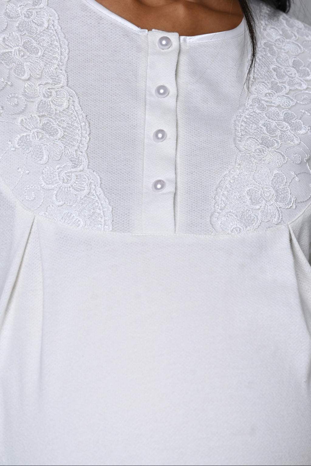 Flowery Lace Collar Maternity Feeding-Friendly Nightgown & Robe Set - N24532