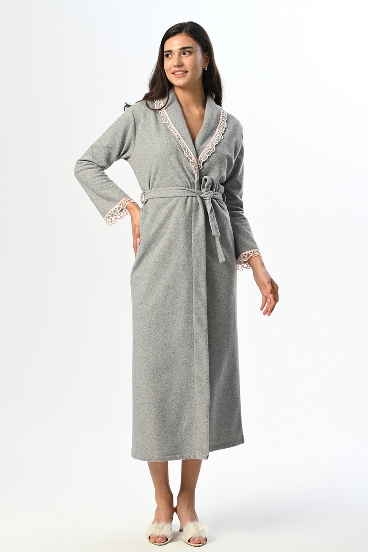 Lace Edge Maternity Robe Grey - N24609
