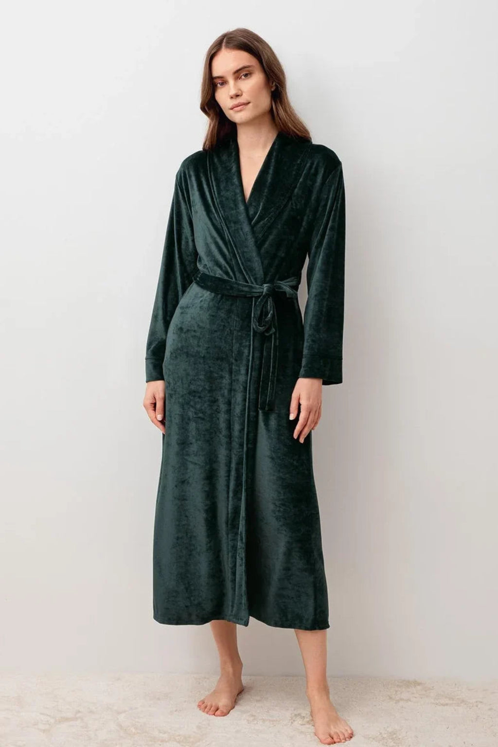 Velvet Long Maternity Robe Green - S25100