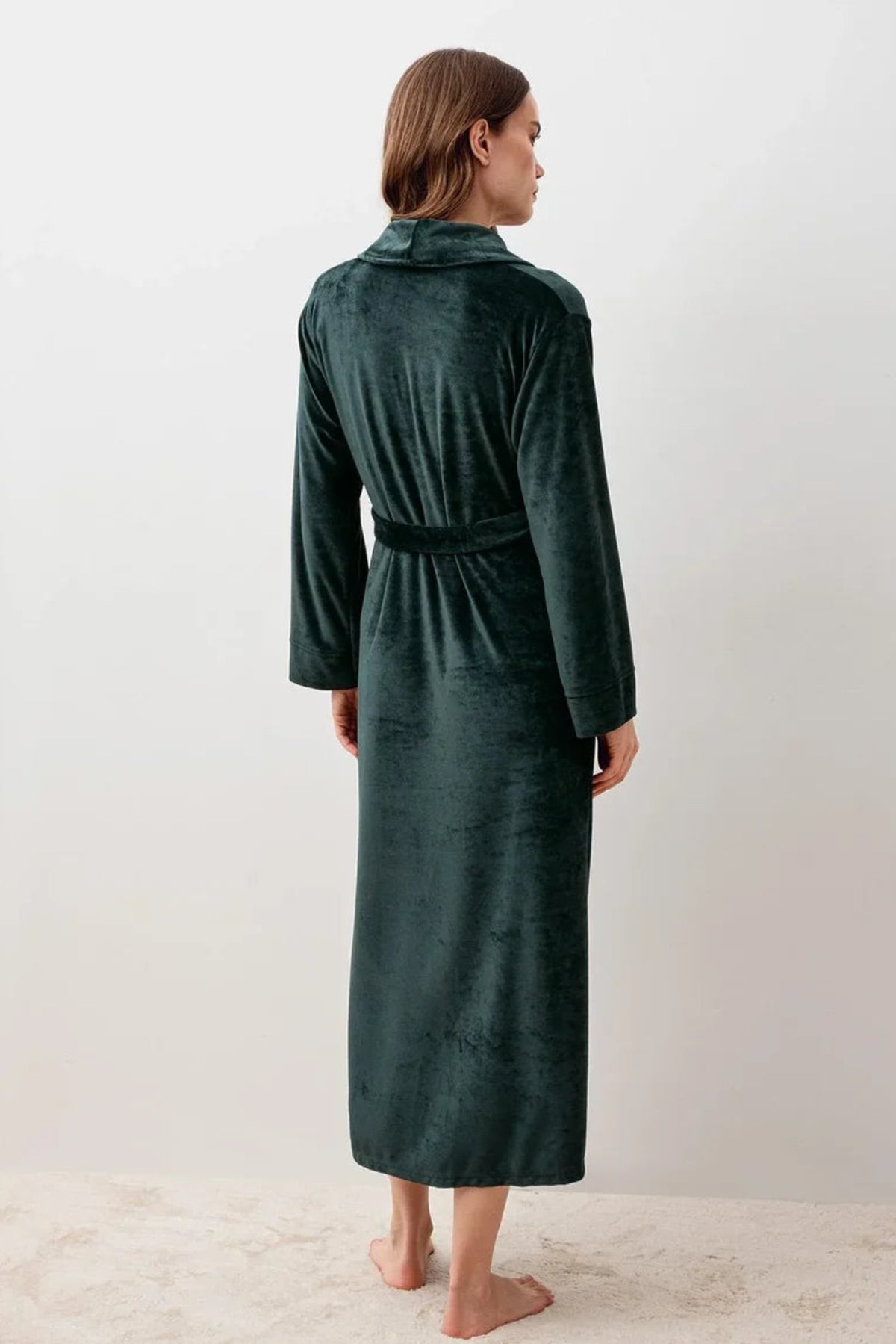 Velvet Long Maternity Robe Green - S25100