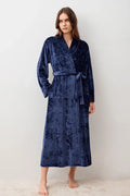 Velvet Long Maternity Robe Navy Blue - S25100