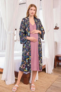 Lacy Maternity Feeding-Friendly Nightgown & Patterned Robe Set Dried Rose - E25122