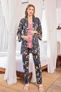 Lacy 3-Piece Maternity Feeding-Friendly Pajama & Patterned Robe Set Dried Rose - E25123