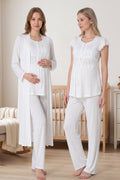 Lacy 3-Piece Maternity Feeding-Friendly Pajama & Robe Set Ecru - T2524