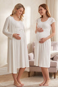 Lacy Maternity Feeding-Friendly Nightgown & Robe Set Ecru - T2525