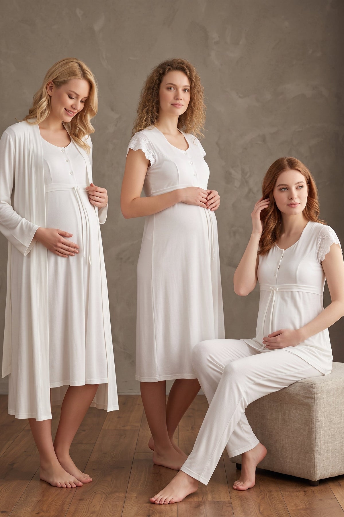 Lacy 4-Piece Maternity Feeding-Friendly Set Ecru - T2526