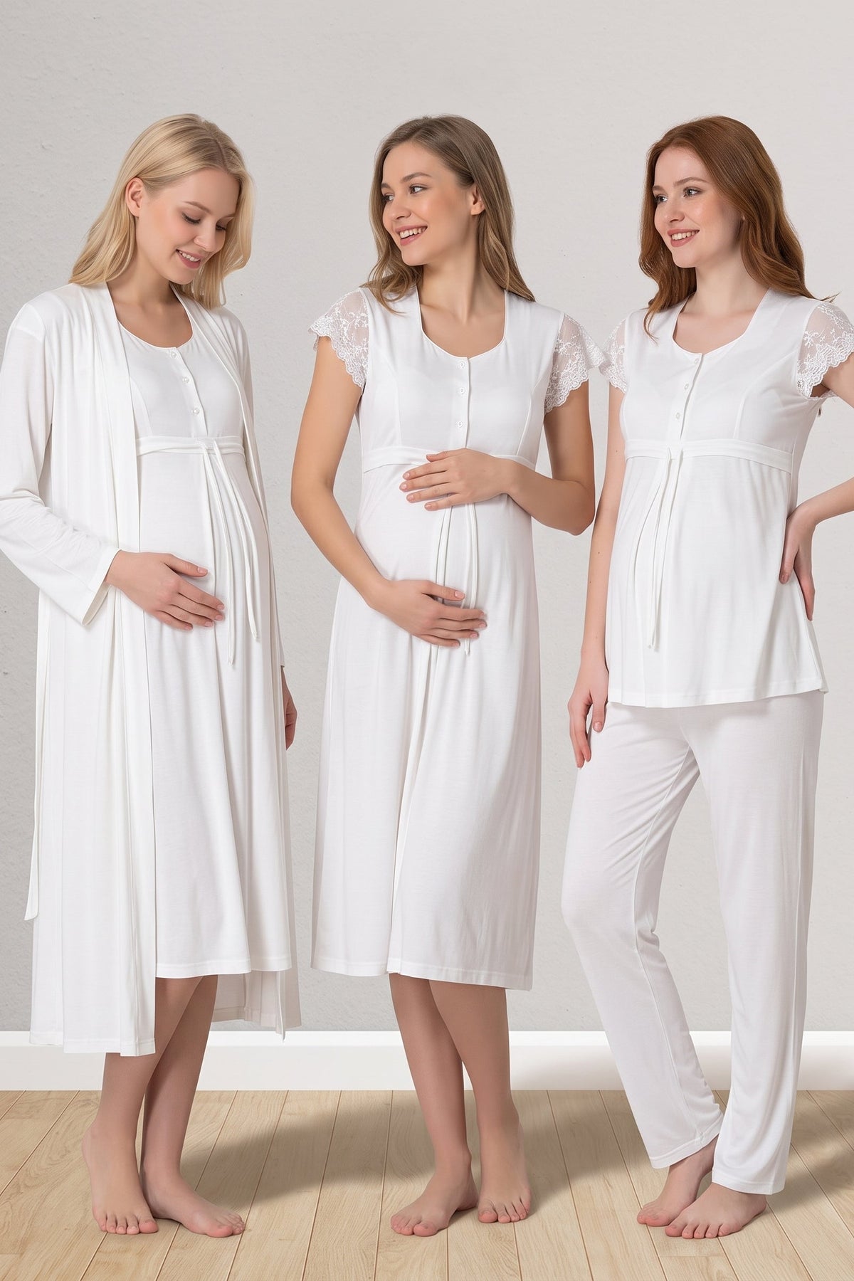 Lacy 4-Piece Maternity Feeding-Friendly Set Ecru - T2526