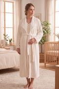 Lace Collar 2-Piece Maternity Feeding Nightgown & Welsoft Robe Set Ecru - L3000