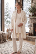 Lace Collar 3-Piece Maternity Feeding-Friendly Pajama & Welsoft Robe Set Ecru - L3001
