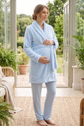 Wrap 3-Piece Maternity Feeding-Friendly Pajama & Welsoft Robe Set Blue - L3007