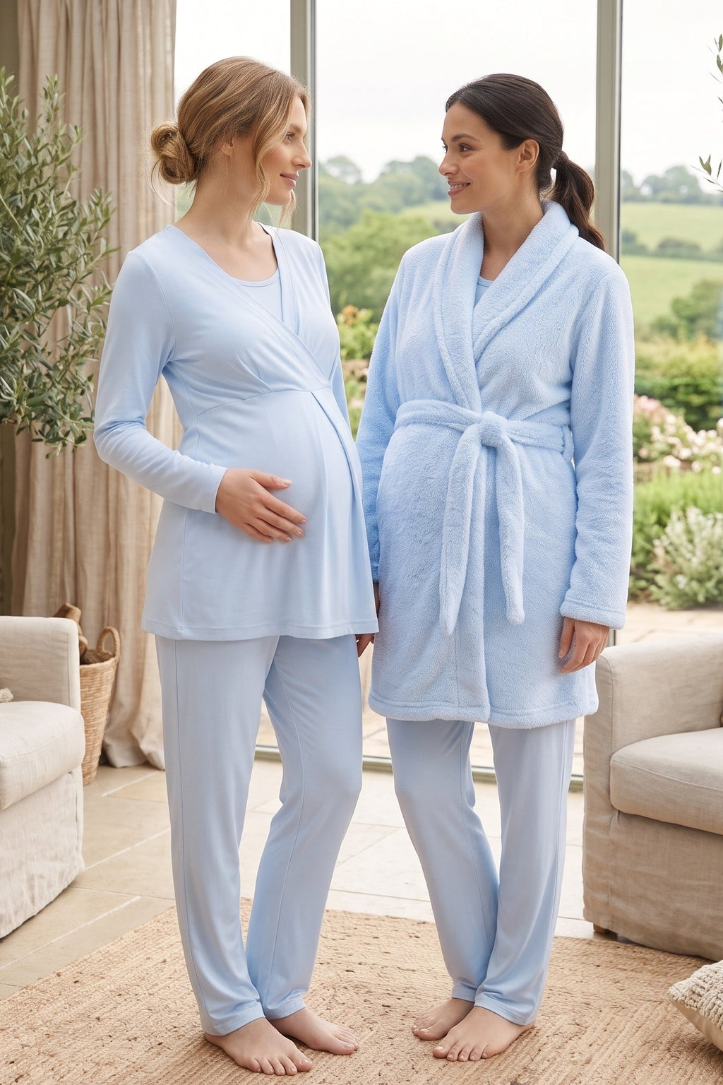 Wrap 3-Piece Maternity Feeding-Friendly Pajama & Welsoft Robe Set Blue - L3007