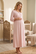 Lace Embroidered Maternity Feeding-Friendly Nightgown Pink - T3012