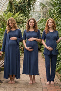 Pleated Sleeves Wrap 4-Piece Maternity Feeding-Friendly Set Indigo - T3036