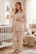 Lace Sleeve Maternity Feeding-Friendly Pajama Set Mink - T3045