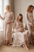 Lace Sleeve 4-Piece Maternity Feeding-Friendly Set Mink - T3046