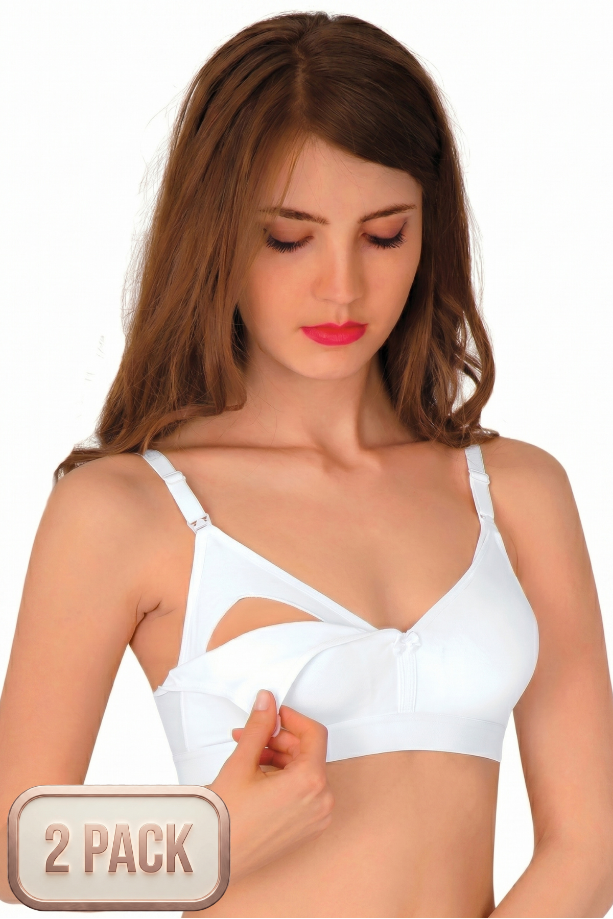 2-Pack Non-Underwired Cotton Nursing Bra White - 305