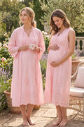 Broderie Anglaise Embroidery Maternity Feeding-Friendly Nightgown & Robe Set Powder - T3050