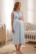 Broderie Anglaise Embroidery Maternity Feeding-Friendly Nightgown Blue - T3053