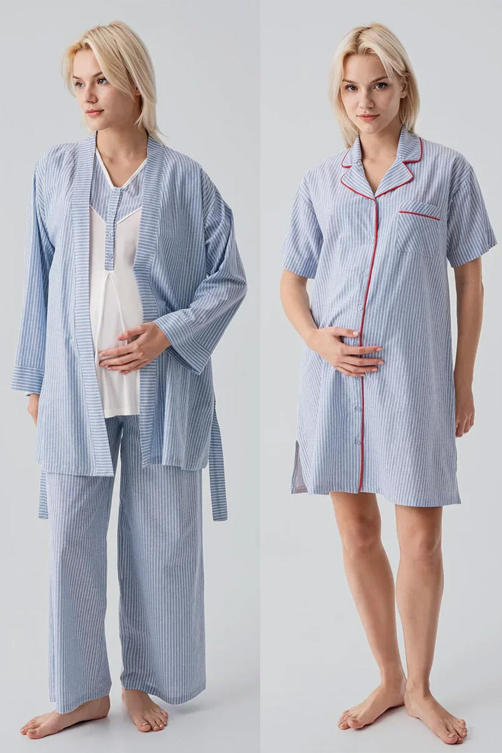 Striped Woven Cotton 4-Piece Maternity Feeding-Friendly Set Blue - S308108