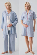 Striped Woven Cotton 4-Piece Maternity Feeding-Friendly Set Blue - S308108