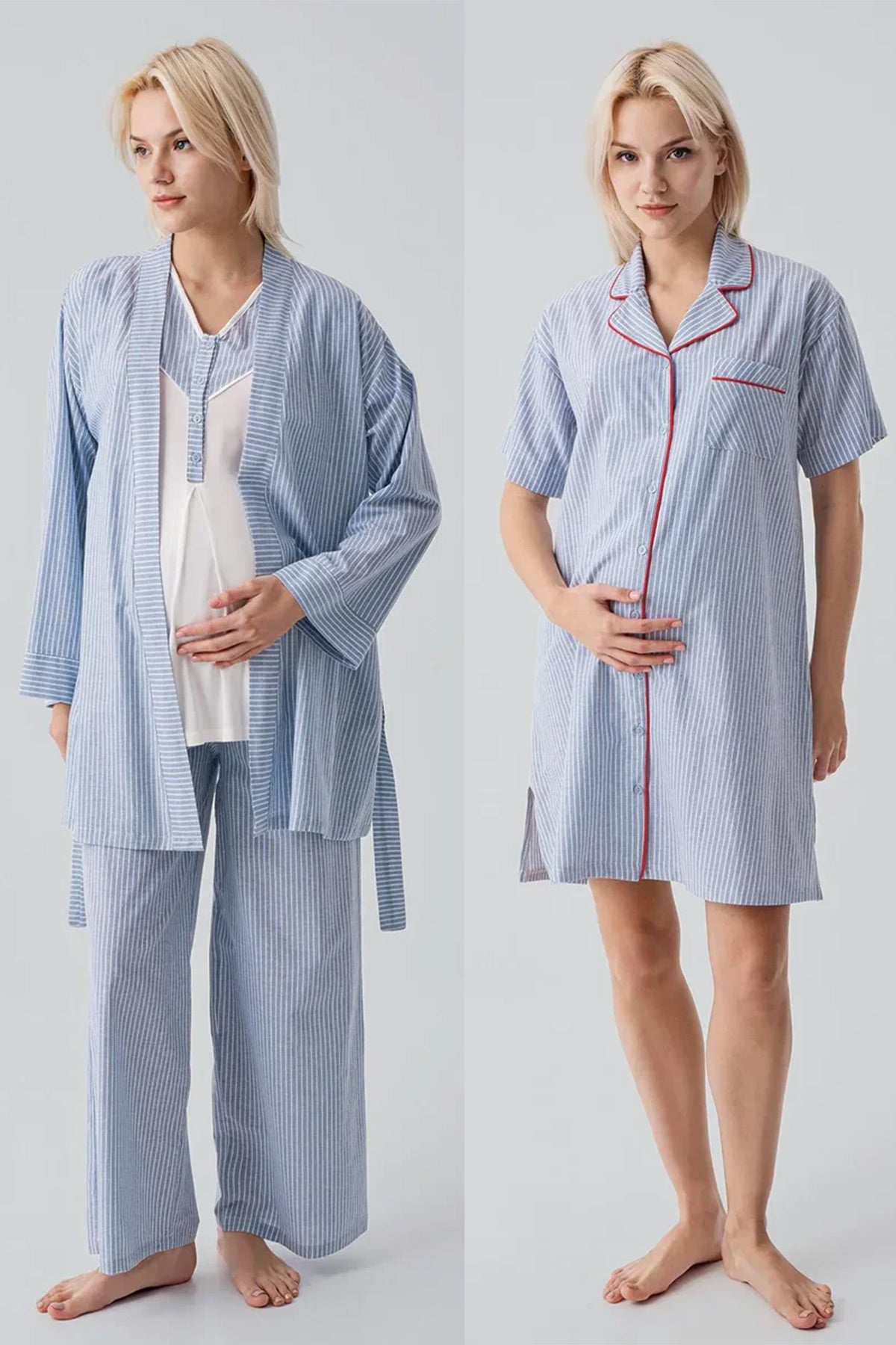 Striped Woven Cotton 4-Piece Maternity Feeding-Friendly Set Blue - S308108