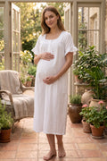 Ruffle-Sleeve Muslin Maternity Feeding-Friendly Nightgown Ecru - T3083
