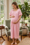 Ruffle-Sleeve Muslin Maternity Feeding-Friendly Nightgown Pink - T3083