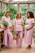 Ruffle-Sleeve Muslin 4-Piece Maternity Feeding-Friendly Set Pink - T3086