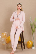 Bias Maternity Feeding-Friendly Pajama Set Pink - Y33202