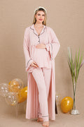 Bias 3-Piece Maternity Feeding-Friendly Pajama & Robe Set Pink - Y33001