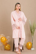 Special Lace Embroidery 3-Piece Maternity Feeding-Friendly Pajama & Robe Set Pink - Y33002