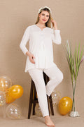Lace Collar Maternity Feeding-Friendly Pajama Set Ecru - Y33201