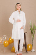Lace Sleeve 3-Piece Maternity Feeding-Friendly Pajama & Robe Set Ecru - Y33005