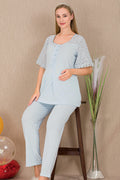 Festoon Maternity Feeding-Friendly Pajama Set Blue - Y33207