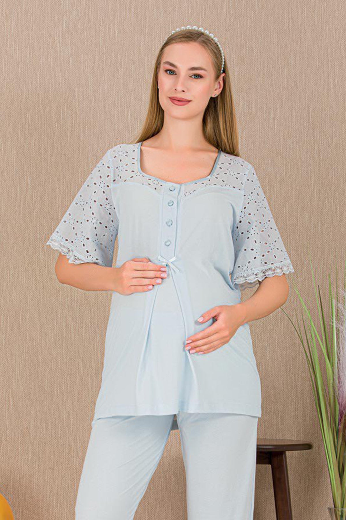 Festoon Maternity Feeding-Friendly Pajama Set Blue - Y33207