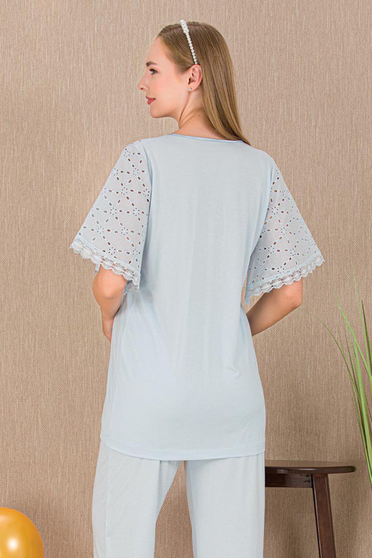 Festoon Maternity Feeding-Friendly Pajama Set Blue - Y33207