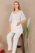 Festoon Maternity Feeding-Friendly Pajama Set Ecru - Y33207