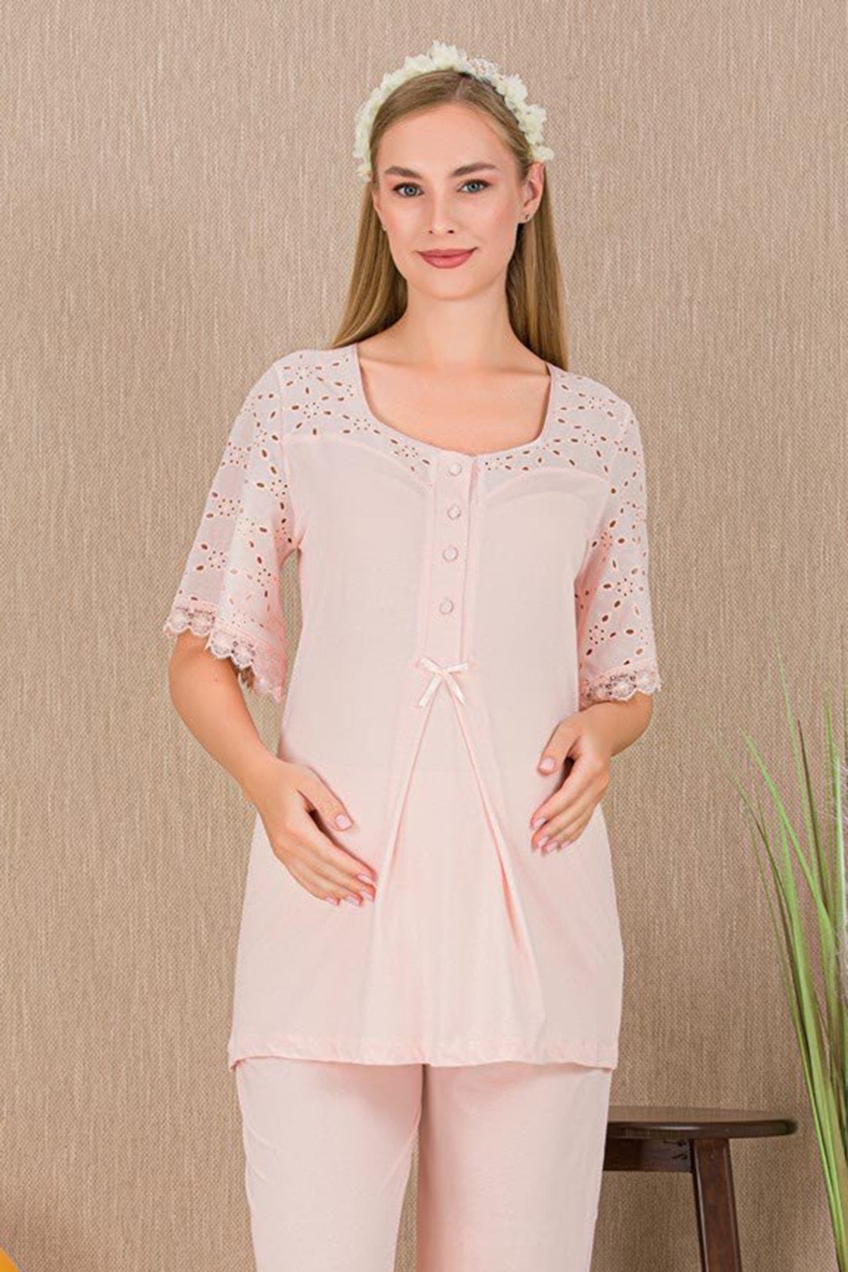Festoon Maternity Feeding-Friendly Pajama Set Pink - Y33207