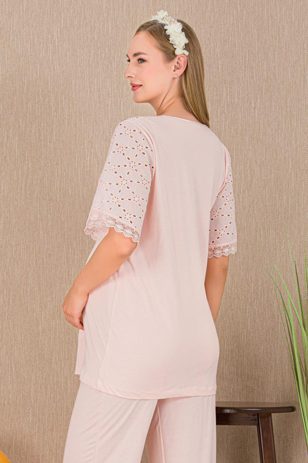 Festoon Maternity Feeding-Friendly Pajama Set Pink - Y33207