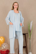Festoon 3-Piece Maternity Feeding-Friendly Pajama & Robe Set Blue - Y33006
