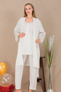 Festoon 3-Piece Maternity Feeding-Friendly Pajama & Robe Set Ecru - Y33006