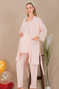 Festoon 3-Piece Maternity Feeding-Friendly Pajama & Robe Set Pink - Y33006
